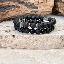 Charger l'image dans la galerie, Bracelet couple REY en pierre de lave