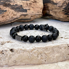 Charger l'image dans la galerie, Bracelet couple REY en pierre de lave