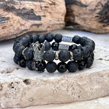 Charger l'image dans la galerie, Bracelet couple REY en pierre de lave