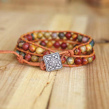 Charger l&#39;image dans la galerie, Bracelet wrap en jaspe et cuir
