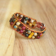 Charger l&#39;image dans la galerie, Bracelet wrap en jaspe et cuir
