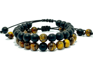 Bracelet distance oeil de tigre et onyx