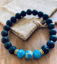 Charger l&#39;image dans la galerie, Bracelet turquoise et pierres de lave
