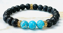 Charger l&#39;image dans la galerie, Bracelet turquoise et pierres de lave
