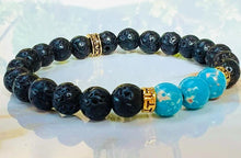 Charger l&#39;image dans la galerie, Bracelet turquoise et pierres de lave
