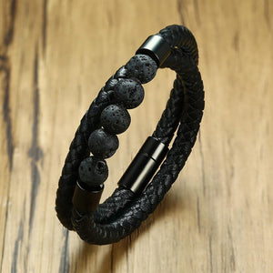 Bracelet double rangs en pierre de lave